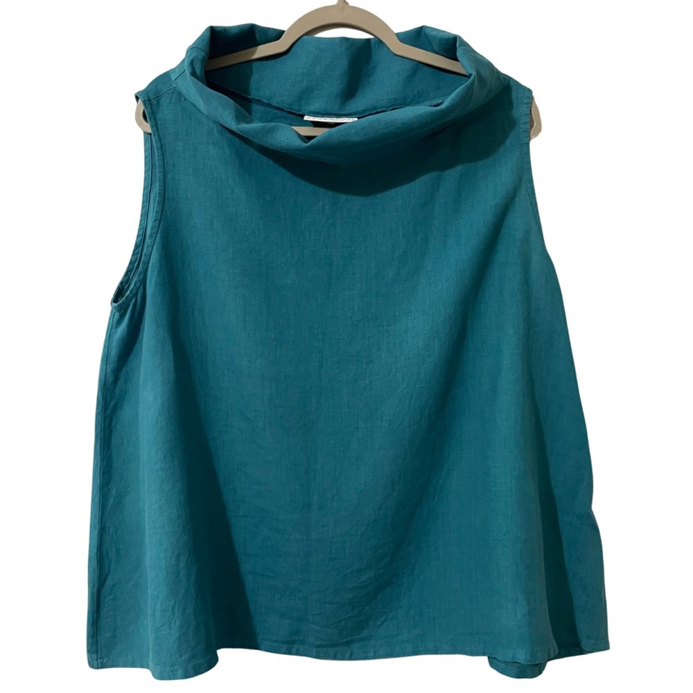 bryn Walker Cowl Neck Sleeveless Top Linen Turquoise Oversized Women’s size M